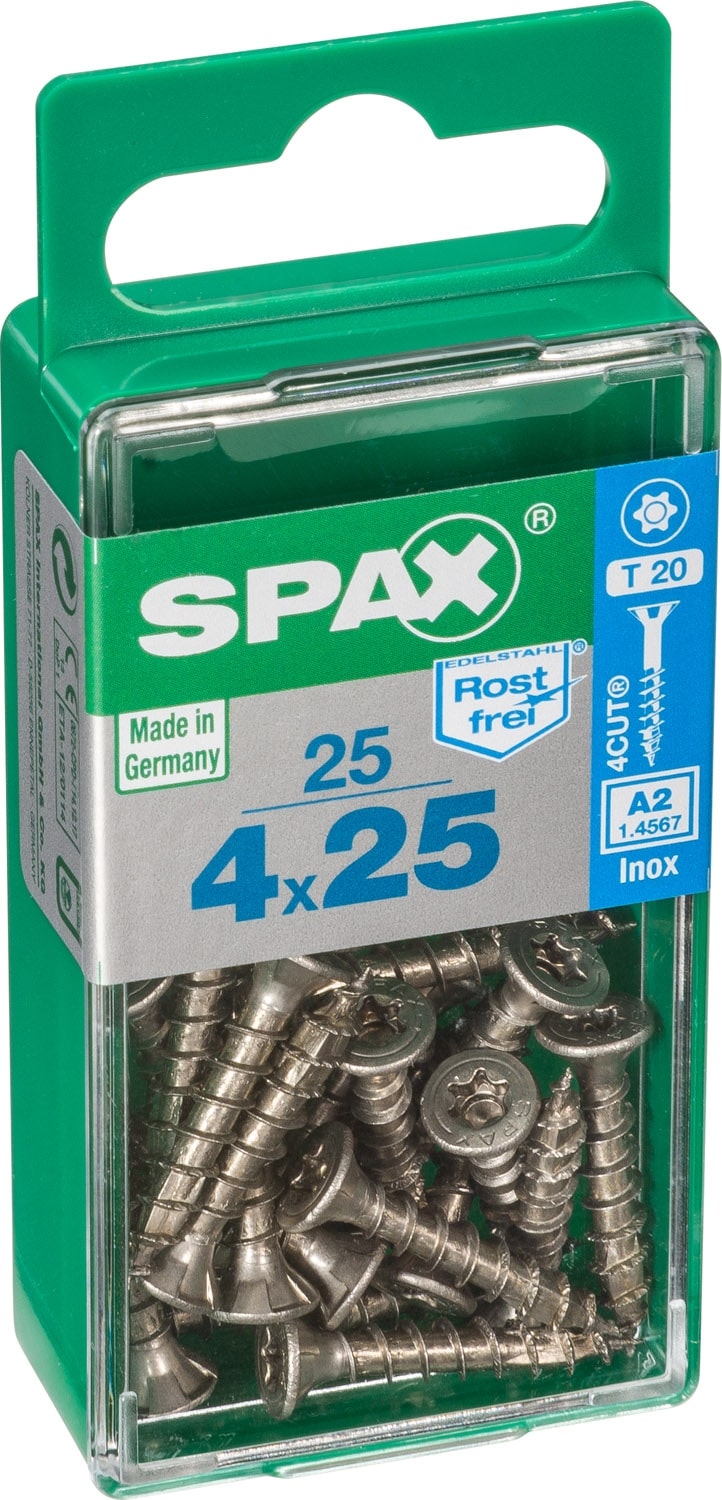Spax RVS schroef centreerkop verzonken kruiskop T-STAR Plus T20 4CUT 4x25mm 25 st