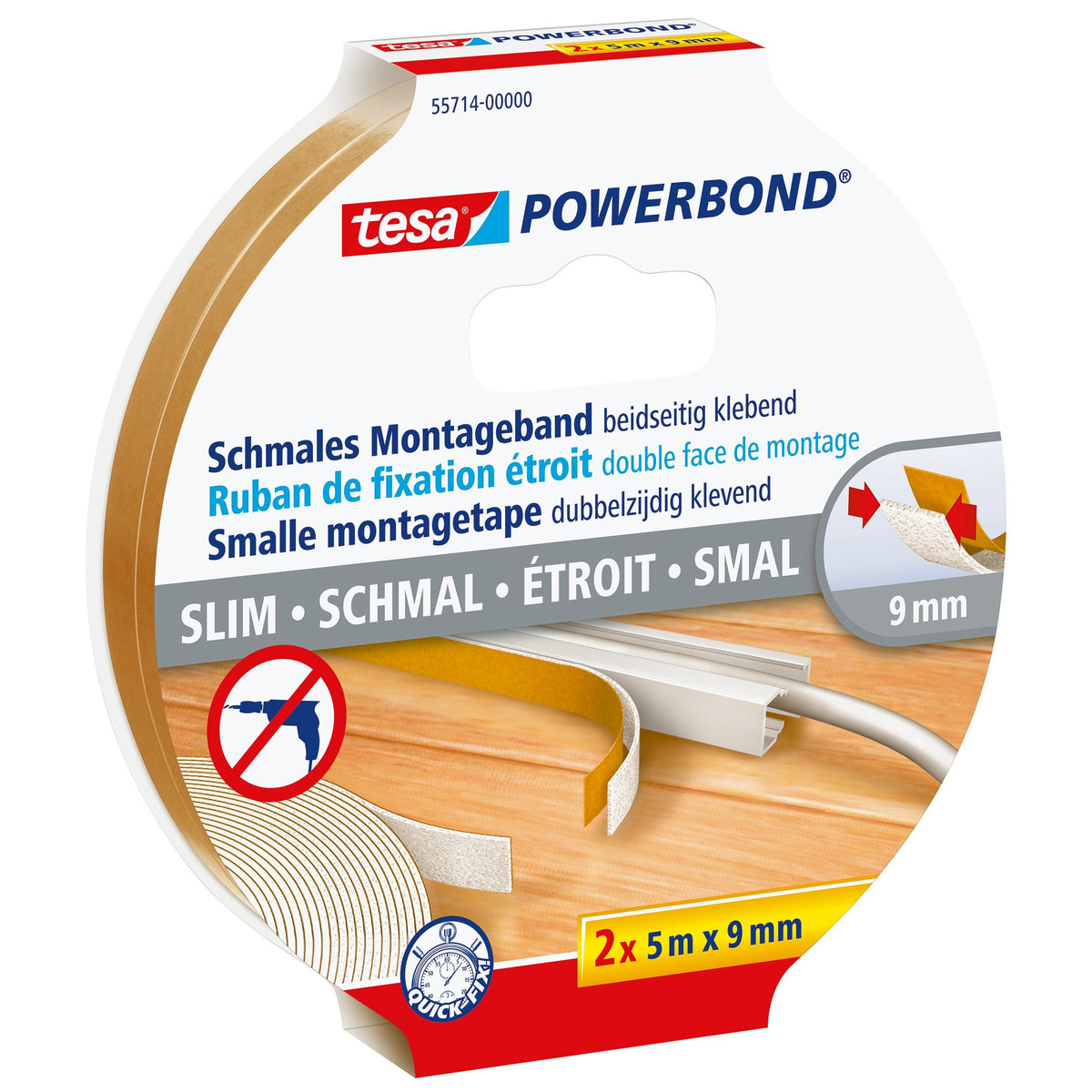 Tesa smalle bevestigingstape Powerbond 9mmx5m