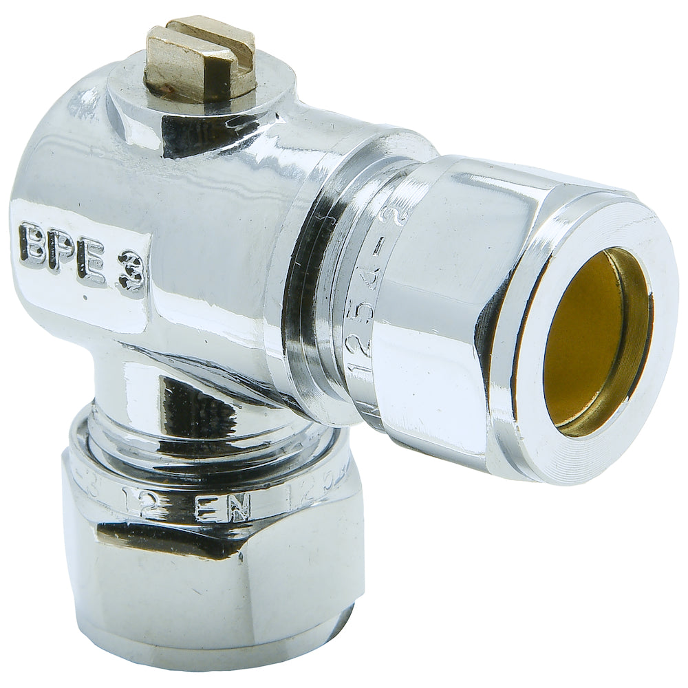 Sanivesk kogelkraan haaks Mini met schroef bediening chroom 15x15mm knel