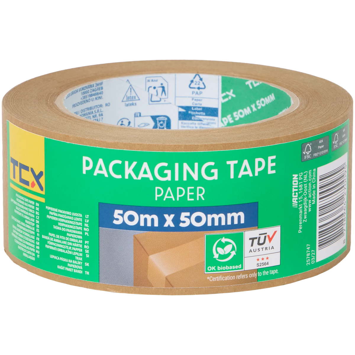TCX papieren verpakkingstape — 50 m x 50 mm