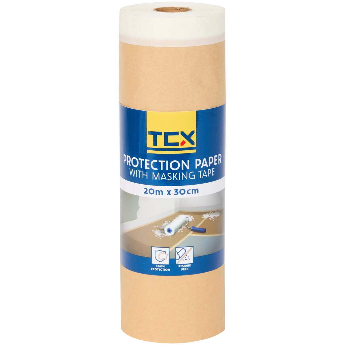 TCX afplaktape met papier — 20 meter x 30 cm