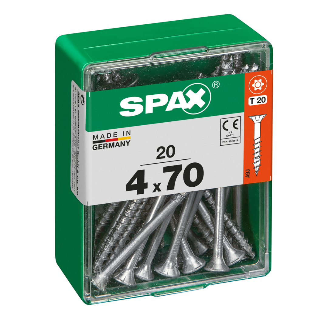 Spax Universele schroef  4 x 70 mm  20 stuks  Voldraad  Verzonken kop  T-STAR plus T20  S-punt