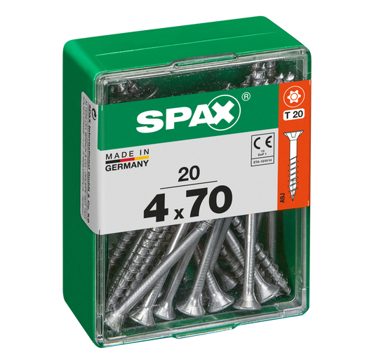 Spax Universele schroef  4 x 70 mm  20 stuks  Voldraad  Verzonken kop  T-STAR plus T20  S-punt