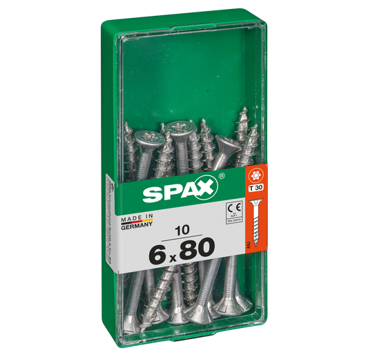 Spax Universele schroef  6 x 80 mm  10 stuks  Voldraad  Verzonken kop  T-STAR plus T30  S-punt