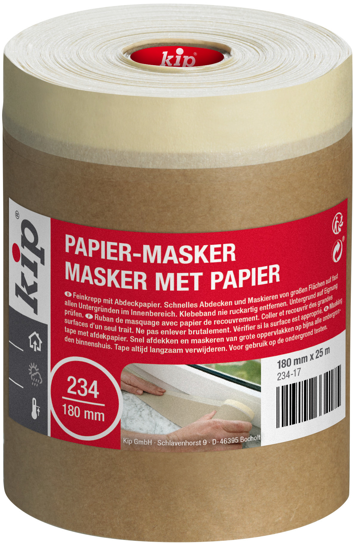 Kip papier masker met afplaktape 216 180mmx25m