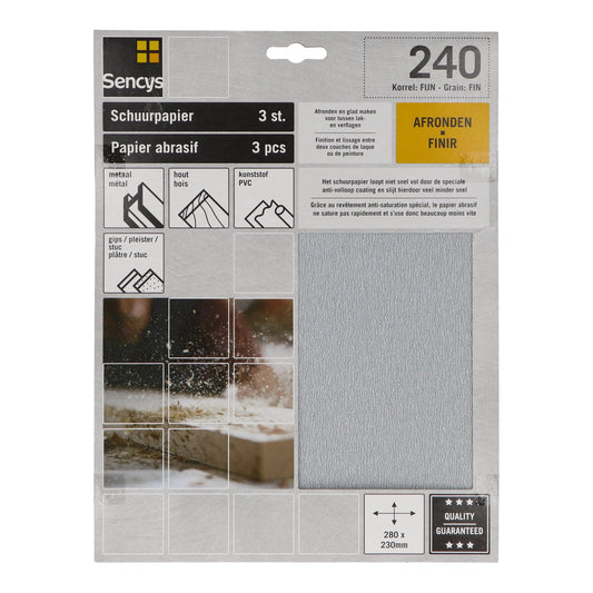 Sencys schuurvel stearaat wit 230x280mm P240 3st
