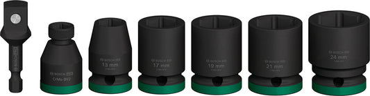 Bosch PRO 7-delige krachtdoppenset 40 mm, 13; 17; 19; 21; 24 mm, 2 adapters