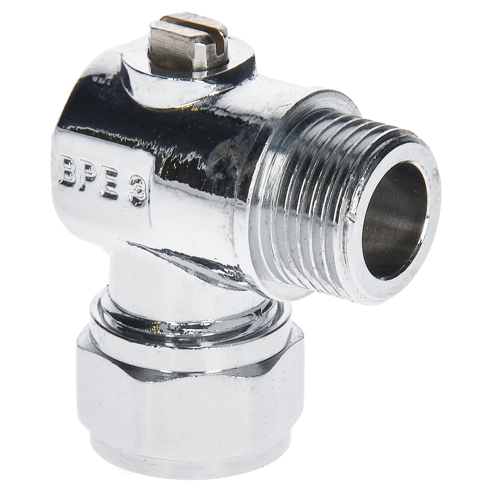 Sanivesk kogelkraan haaks Mini met schroef bediening chroom 15mm x3/8" (knelxbuitendraad)
