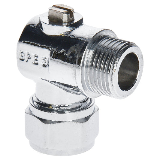 Sanivesk kogelkraan haaks Mini met schroef bediening chroom 15mm x3/8" (knelxbuitendraad)