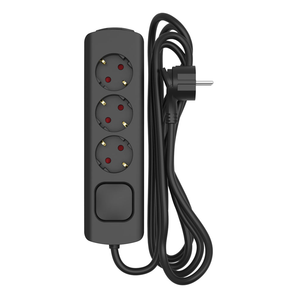 Sencys  Stekkerdoos 3-voudig zwart 3 meter