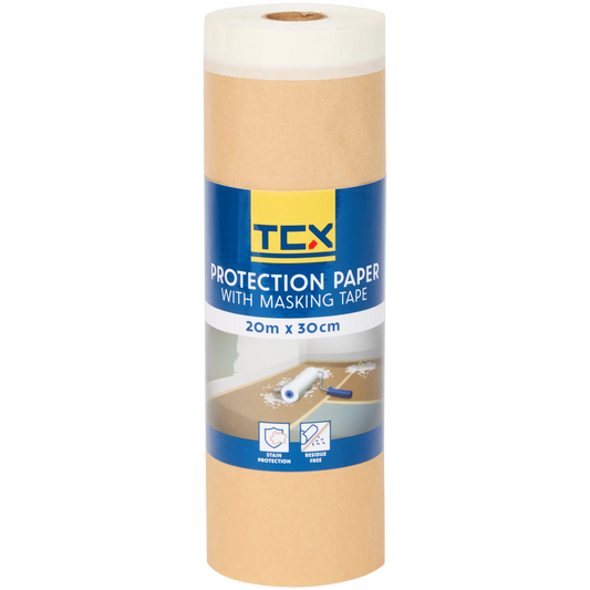 TCX afplaktape met papier — 20 meter x 30 cm