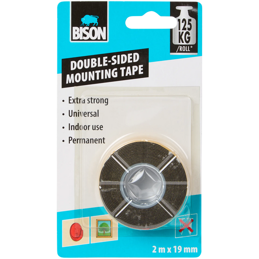 Bison dubbelzijdig montagetape — 2 m x 19 mm