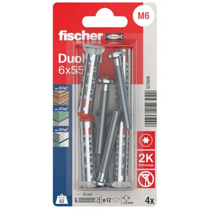 Fischer plug voor holle wand DuoHM metaal en nylon - diam. 6x55mm - 4 stuks