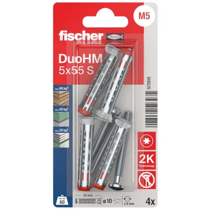 Fischer hollewandplug DuoHM metaal/nylon - diam. 5x55mm - 4 stuks